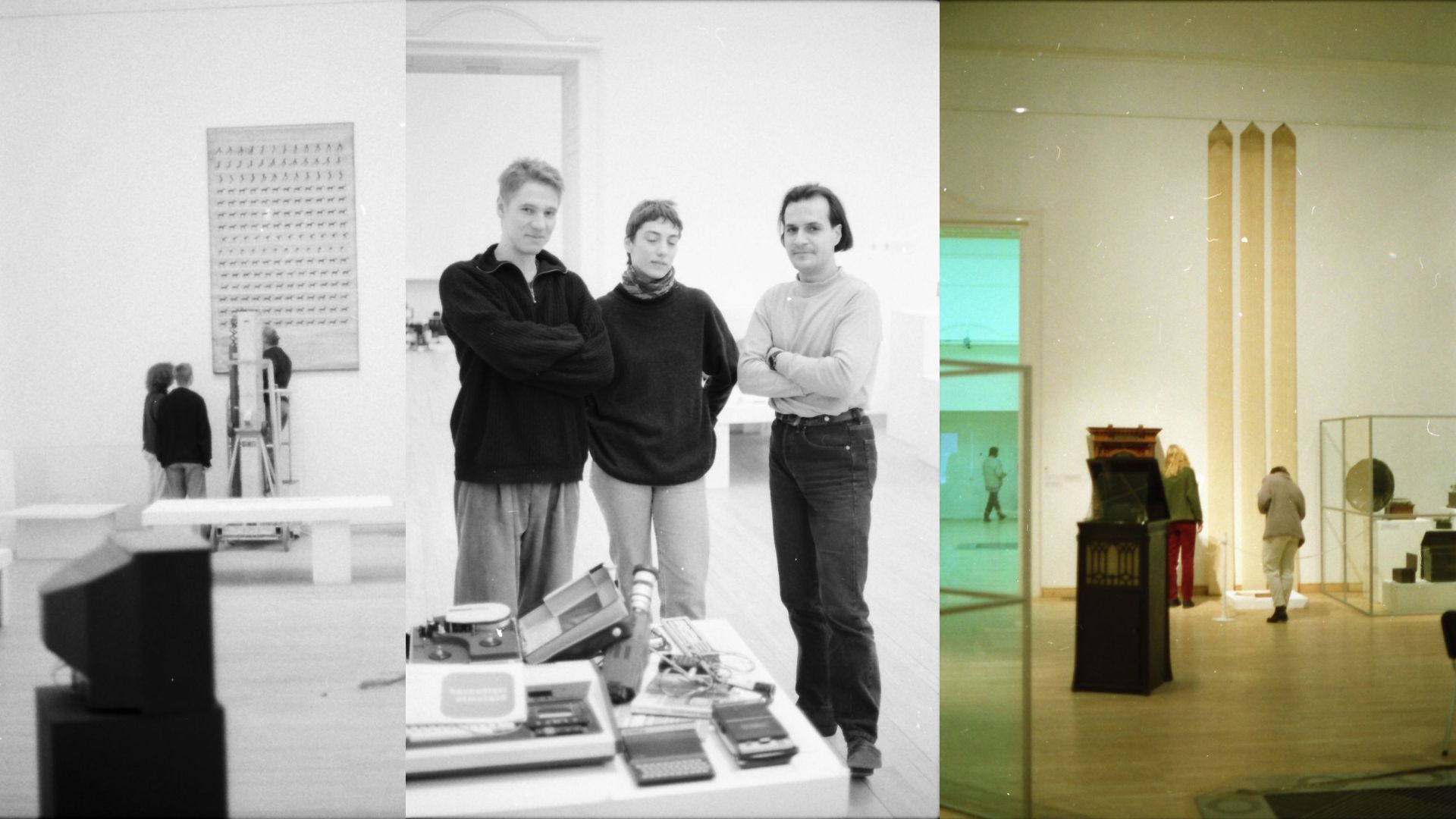 Szoboszlai János, Páldi Lívia és Tölgyes László a kiállítás építésekor (Fotó Peternák Miklós) (1996. © C3 Alapítvány)