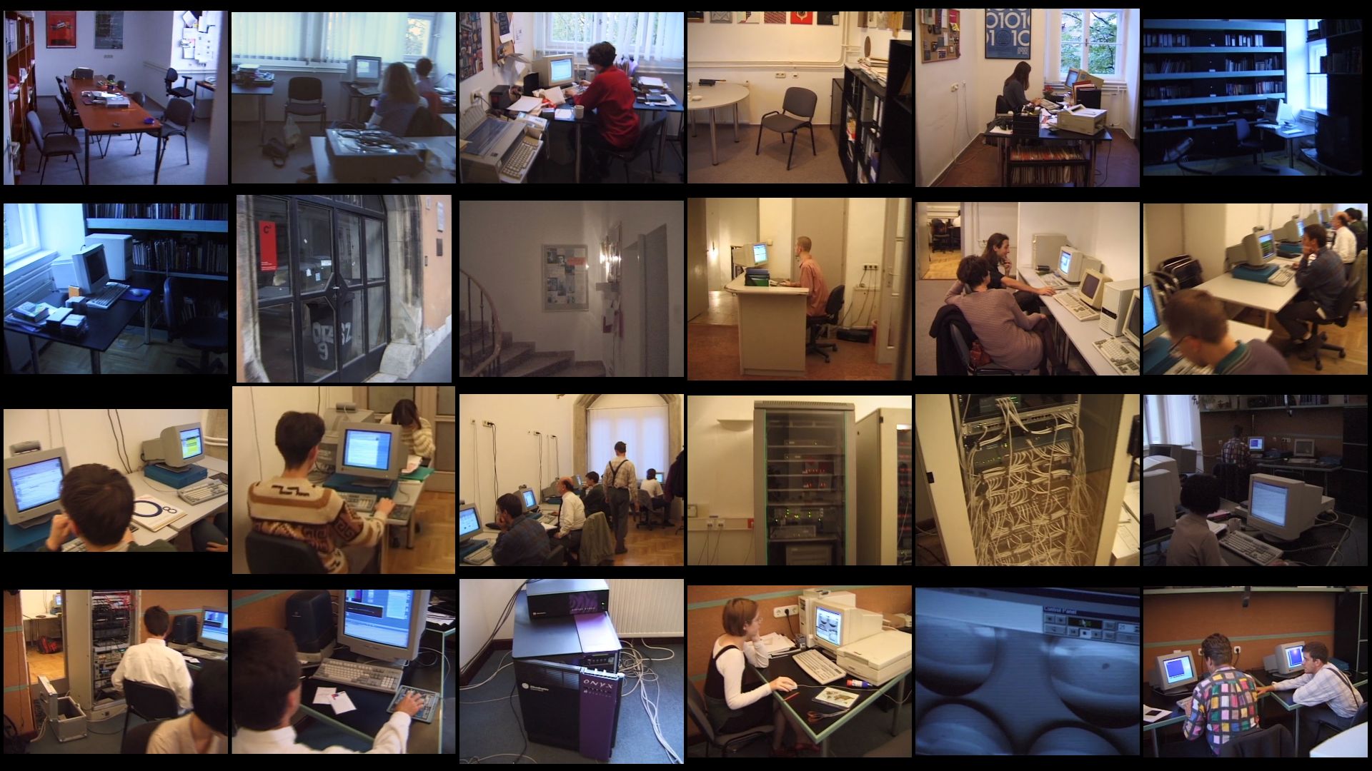 A C3 Kulturális és Kommunikációs Központ munkaterei egy hétköznapi videófelvétel nyomán. (1996. © C3 Alapítvány)