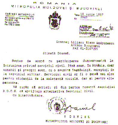 The fax from Mitropolitul Daniel